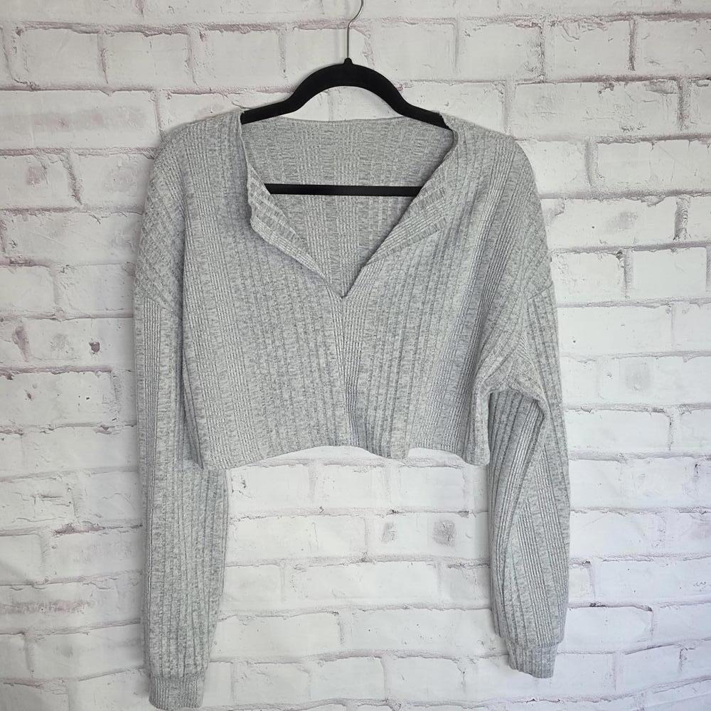 Light Grey Ribbed Crop